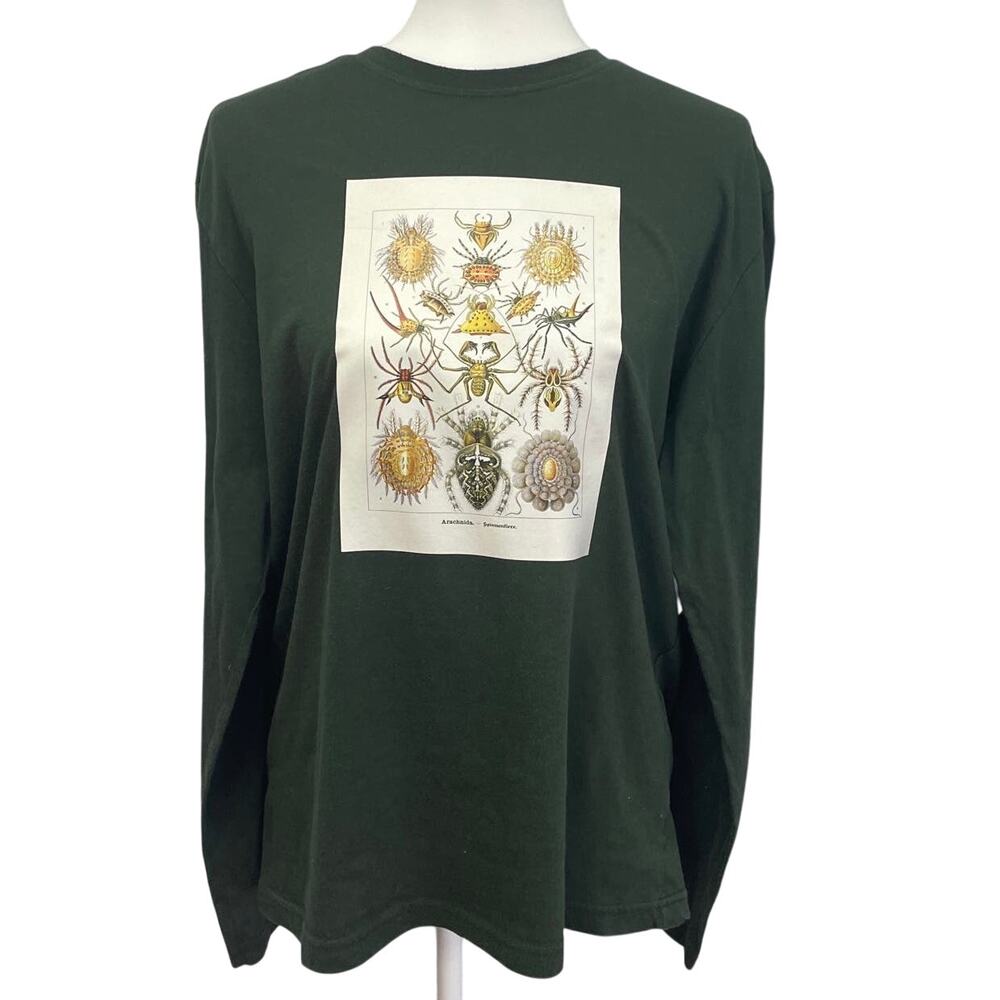 Hand Printed Upcycled Mens Medium Vintage Book Page Arachnid Spider CrewNeck Tee